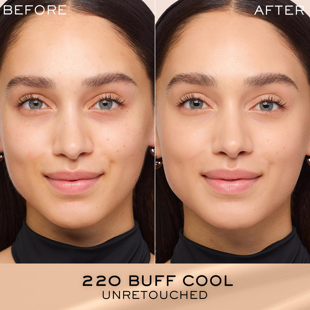 Lancôme Renergie Lift Makeup swatch on hand displays medium-to-full coverage.