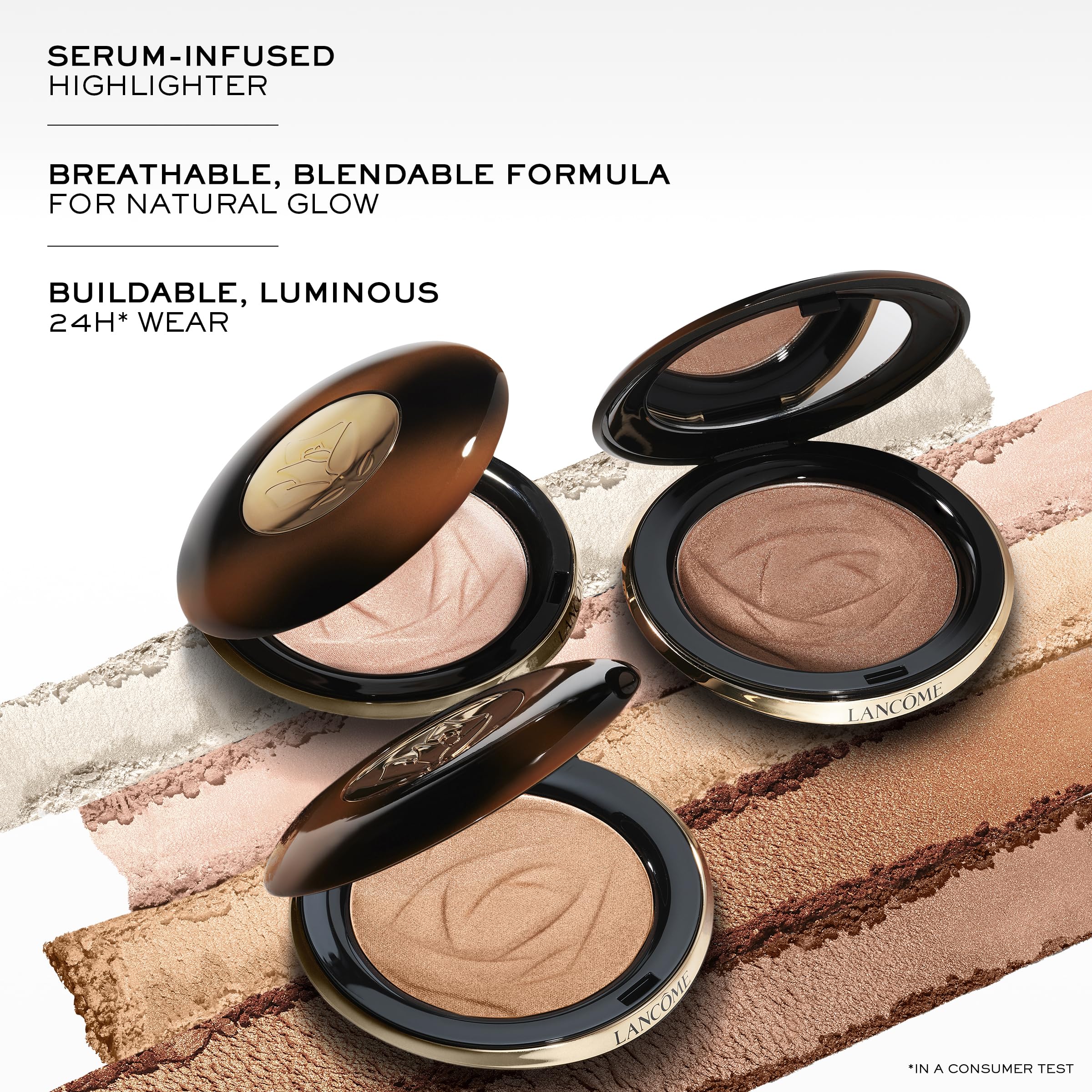Lancôme Teint Idole C.E. highlighter application on cheek shows bright natural glow.