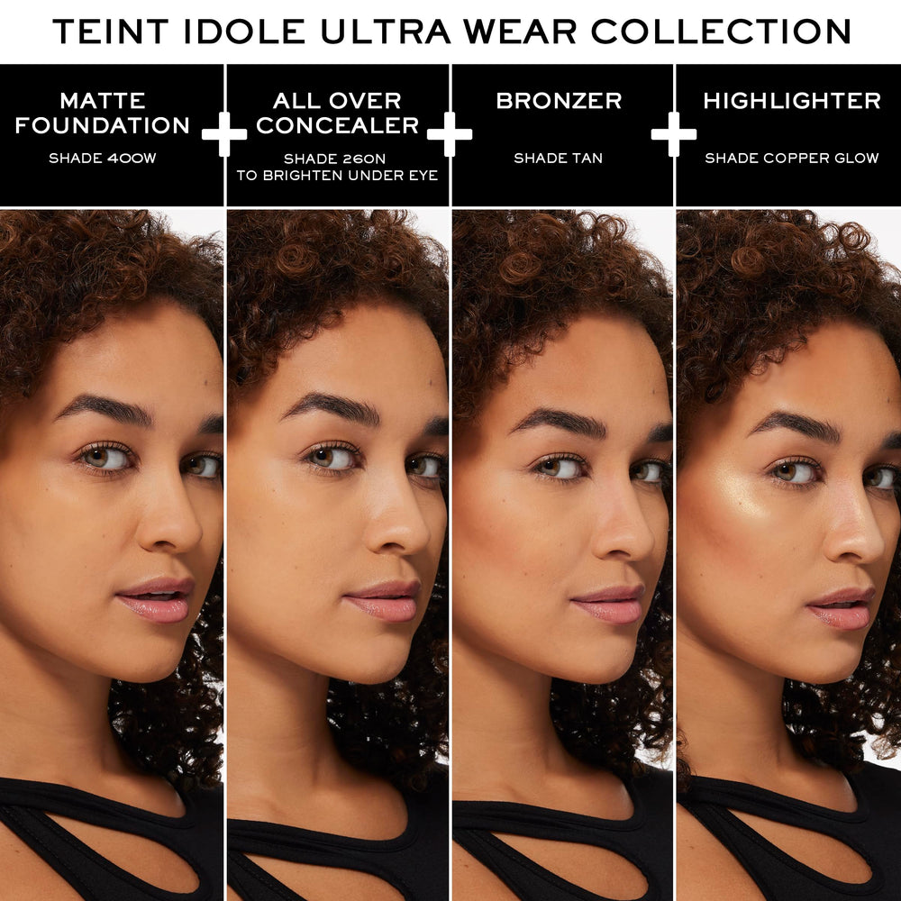 Lancôme Teint Idole C.E. highlighter swatch shows shimmer finish on skin.
