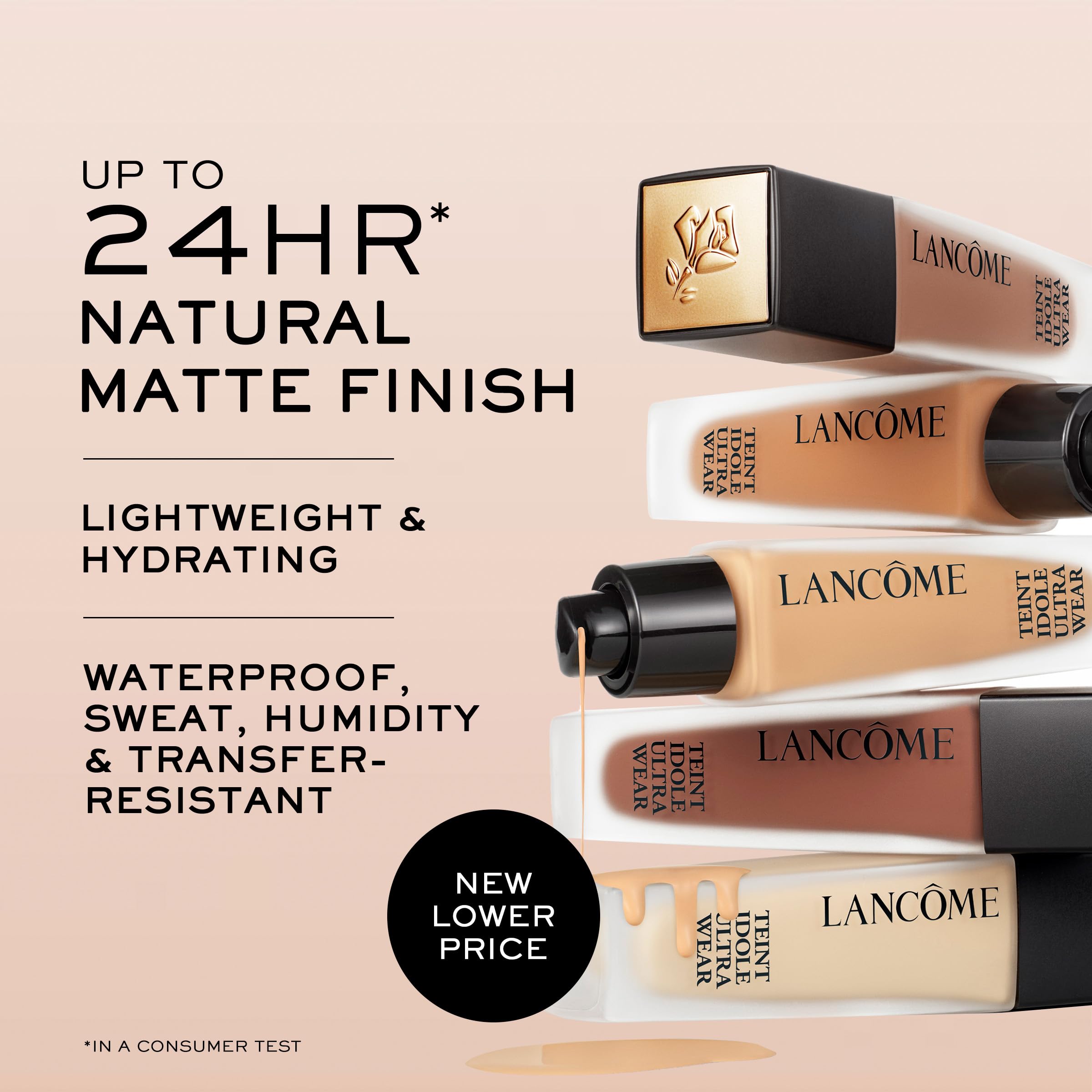 Lancôme Teint Idole Ultra Wear swatches show 410N neutral peach undertones for a match