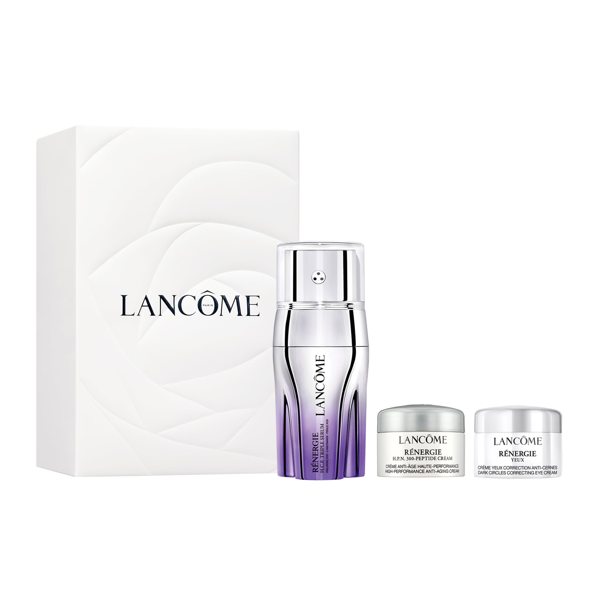 Lancôme Rénergie H.C.F. Triple Serum bottle close-up with hydration and anti-wrinkle potential.