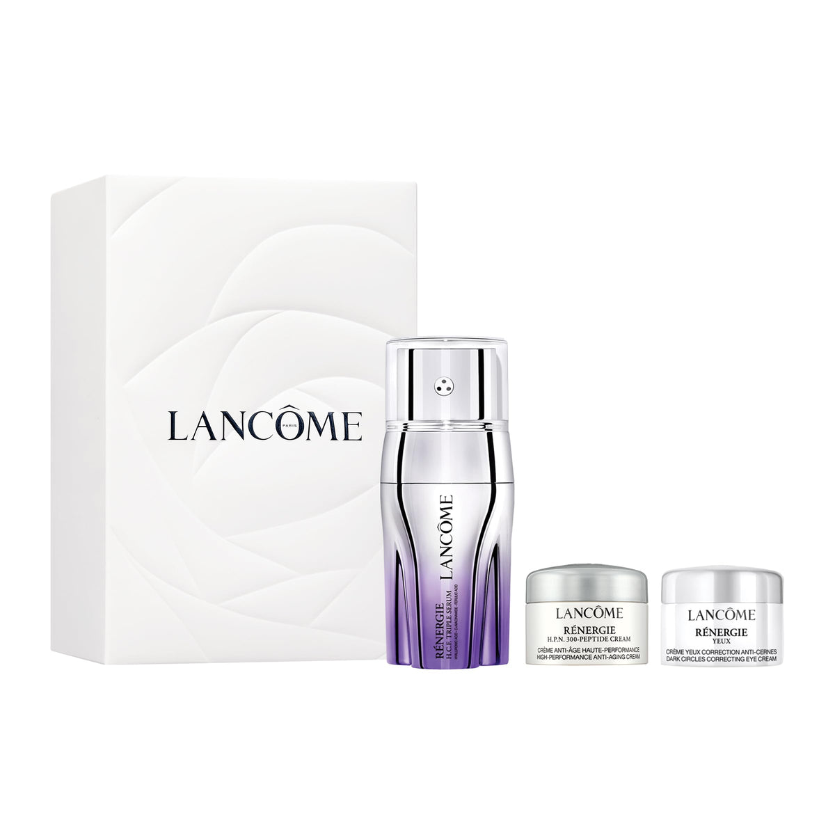 Lancôme Rénergie H.C.F. Triple Serum bottle close-up with hydration and anti-wrinkle potential.
