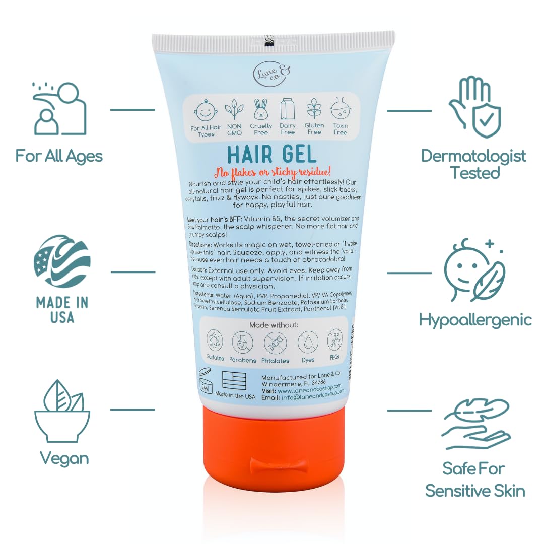 LANE & CO. Baby Hair Gel label emphasizes fragrance-free, alcohol-free care