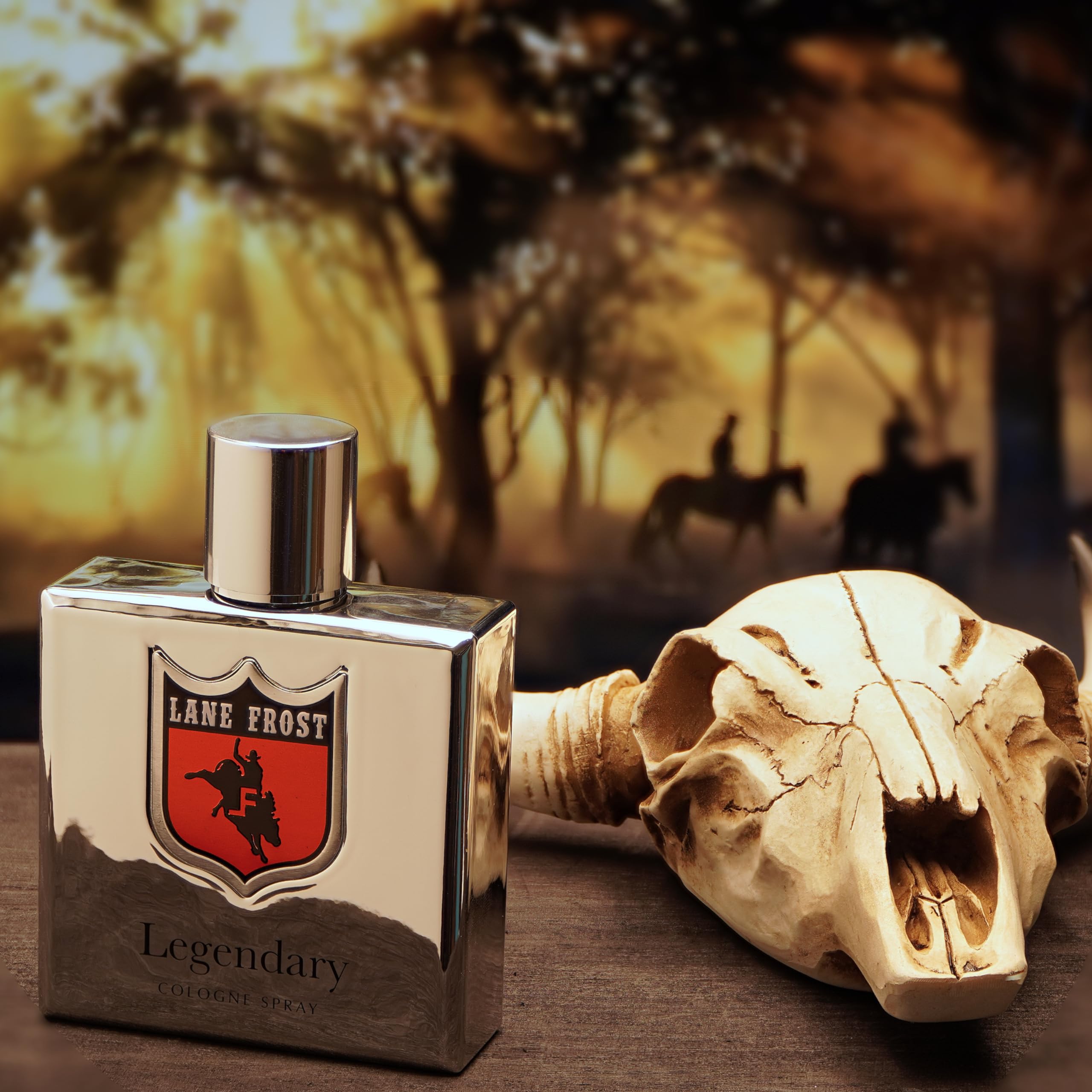 Lane Frost Legendary Chrome packaging and label emphasizing long-lasting scent.