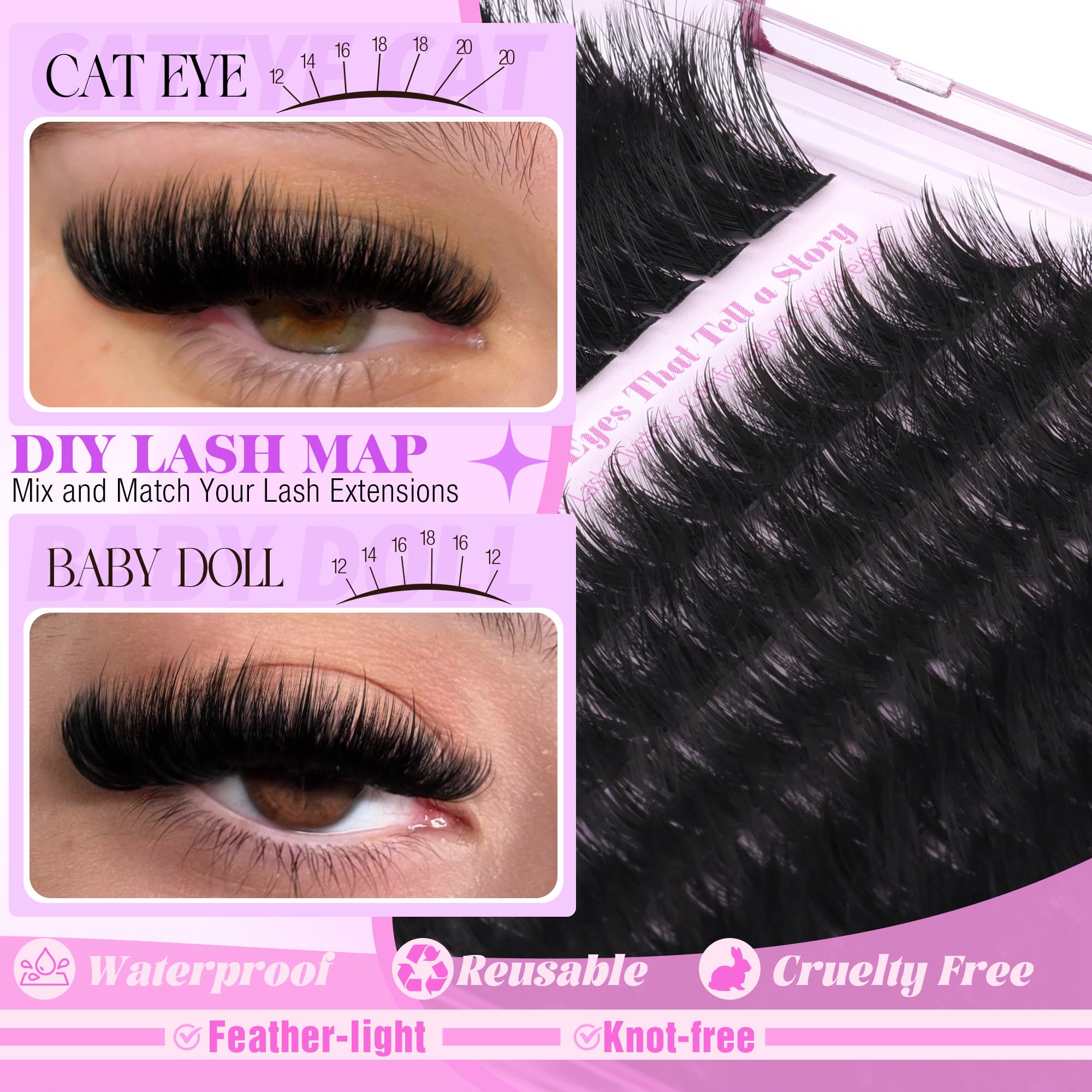 Lanflower 12–20mm lash lengths let you customize volume from wispy to dramatic.
