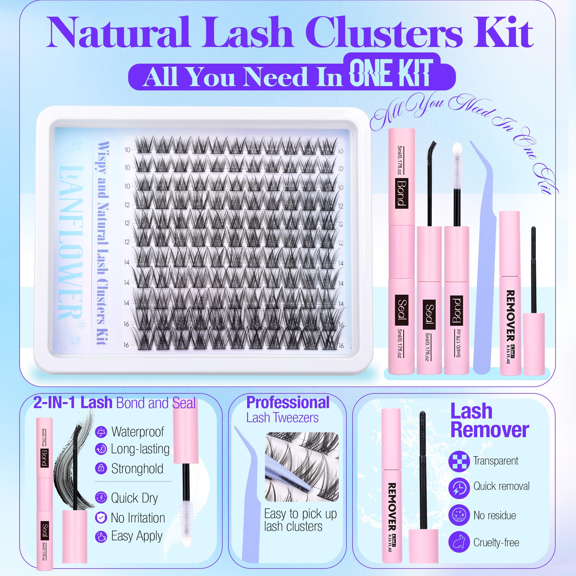 Lanflower cluster lashes closeup highlights ultra-fine fibers.