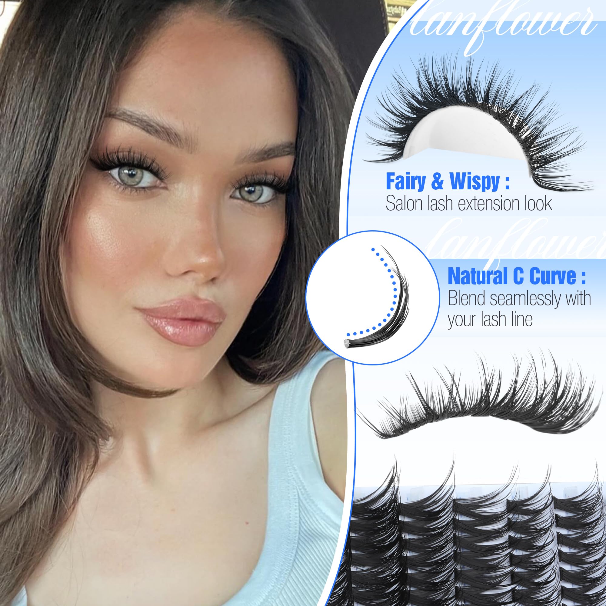 LANFLOWER 3-step application for quick, beginner-friendly lashes.