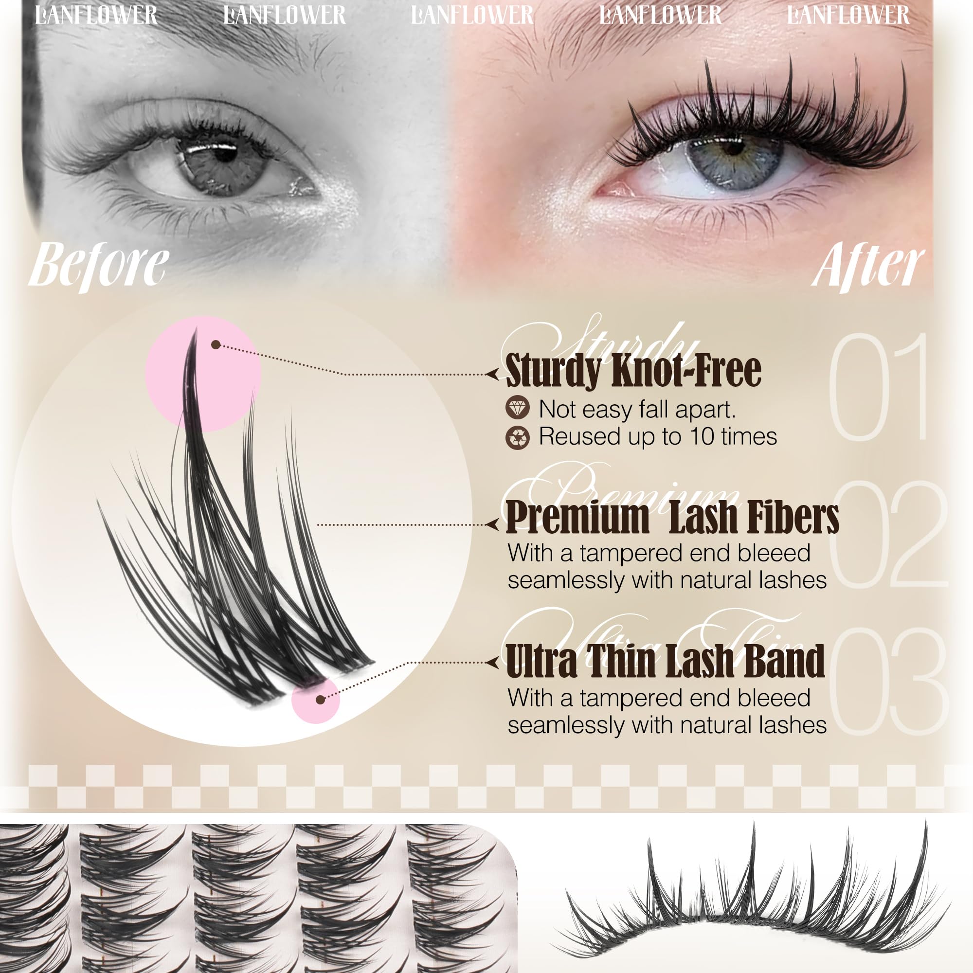 Lanflower fairy cluster lashes add soft volume and flutter