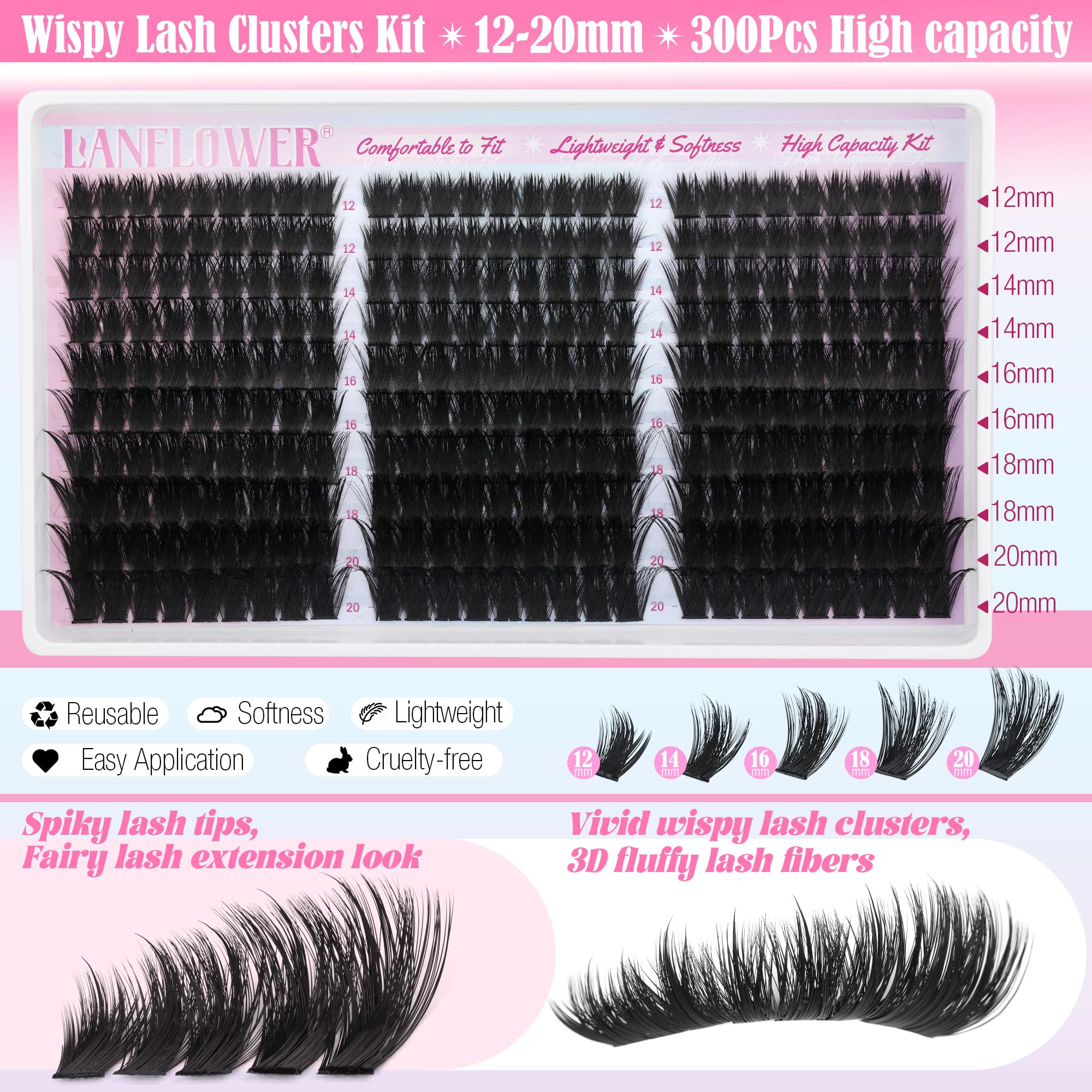 Lanflower feather-light synthetic silk lashes feel soft and comfortable all day.