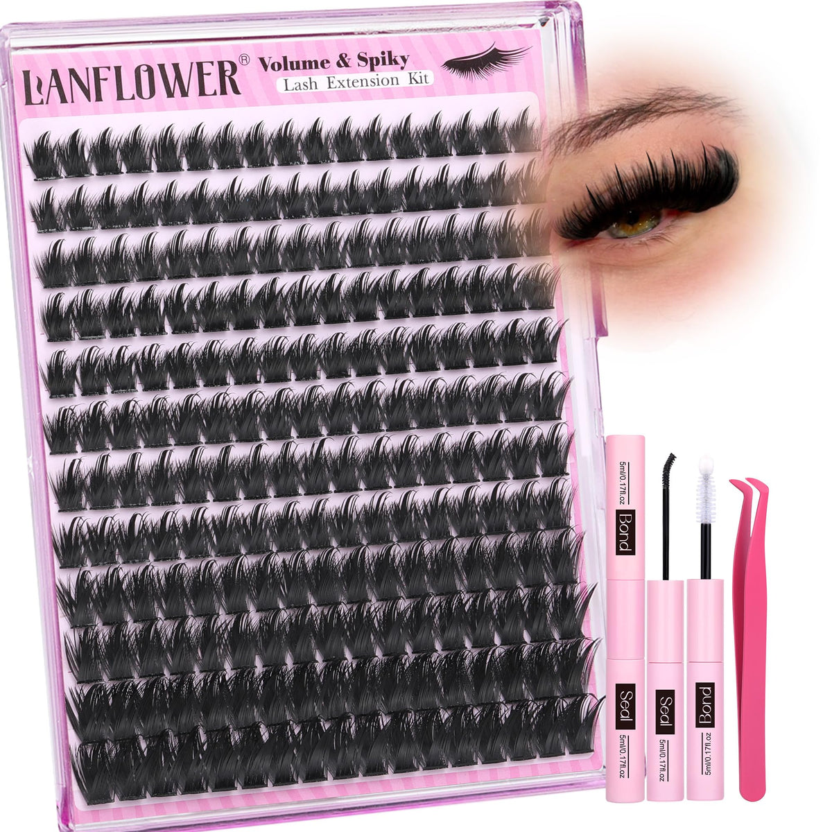 LANFLOWER lash clusters kit spikes showcases dramatic manga-style volume for bold lashes.