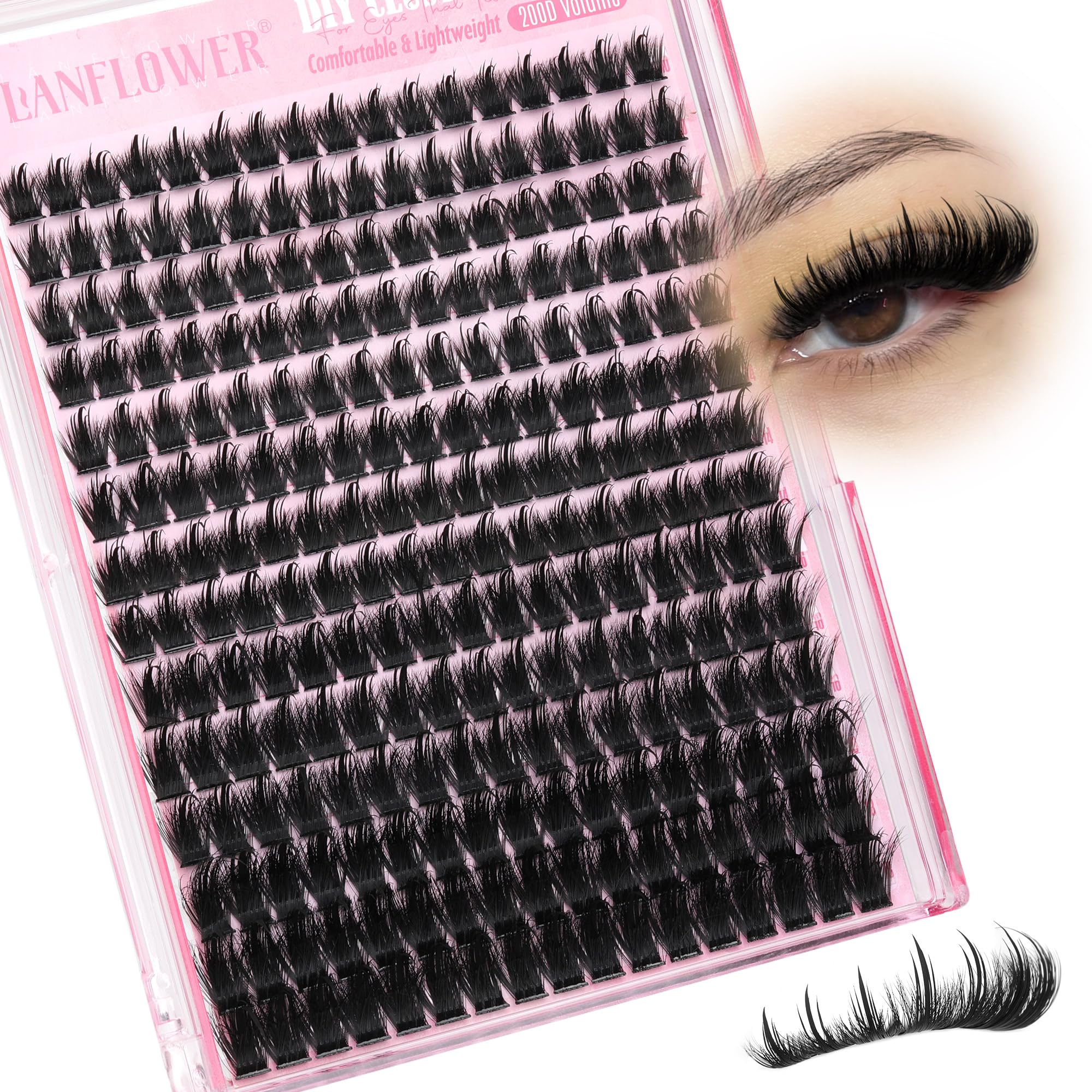 Lanflower lash clusters with spikes deliver fluttery, dimensional lashes for a brighter eye.