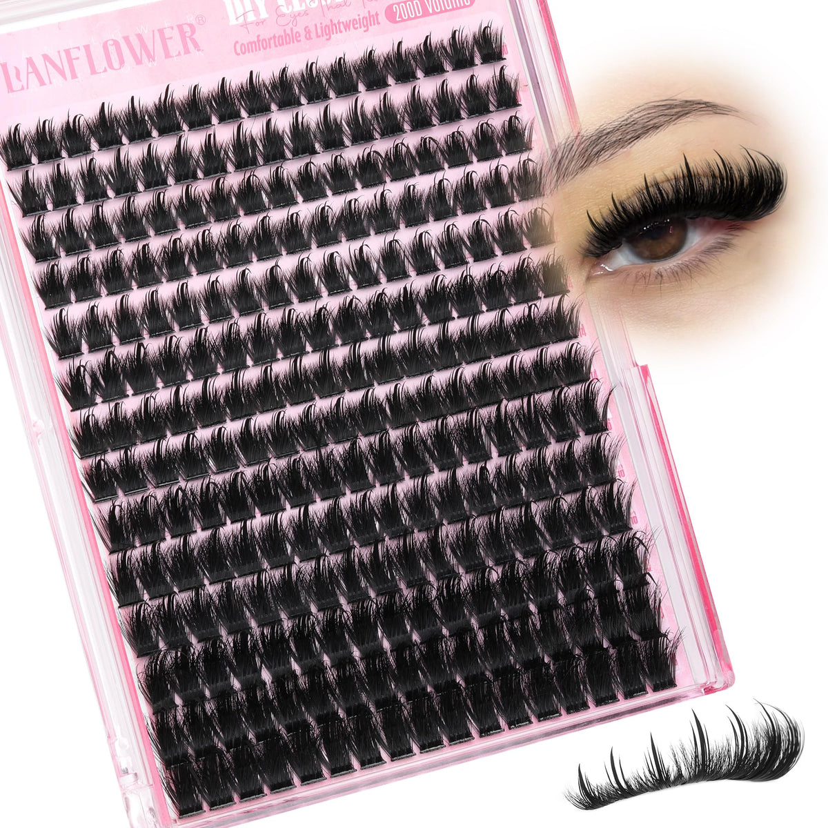 Lanflower lash clusters with spikes deliver fluttery, dimensional lashes for a brighter eye.