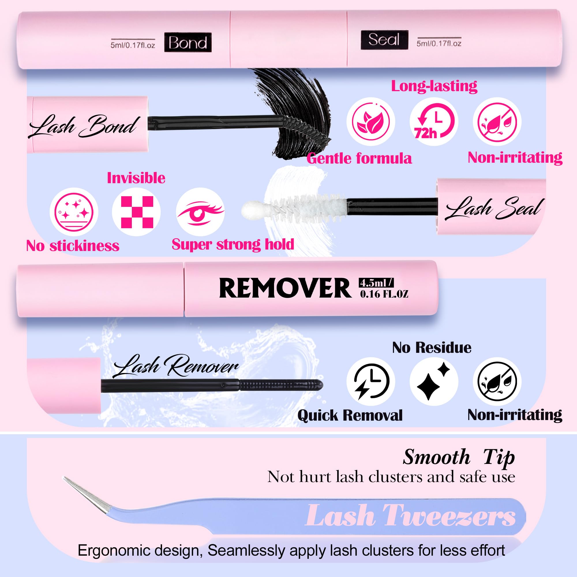 LANFLOWER lash remover for gentle, residue-free clean-up after wear.