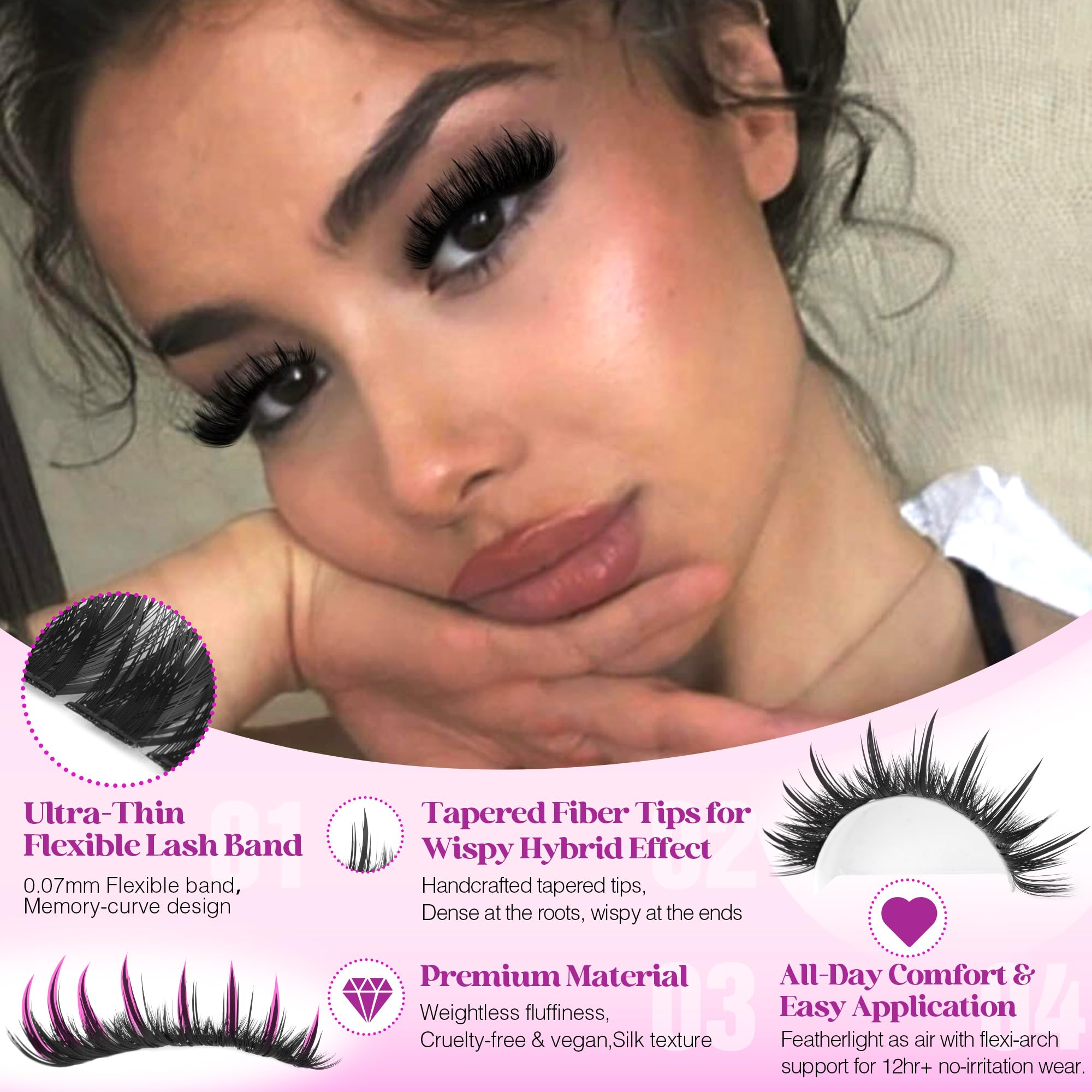 LANFLOWER manga lash extensions kit with wispy clusters for seamless day-to-night wear.