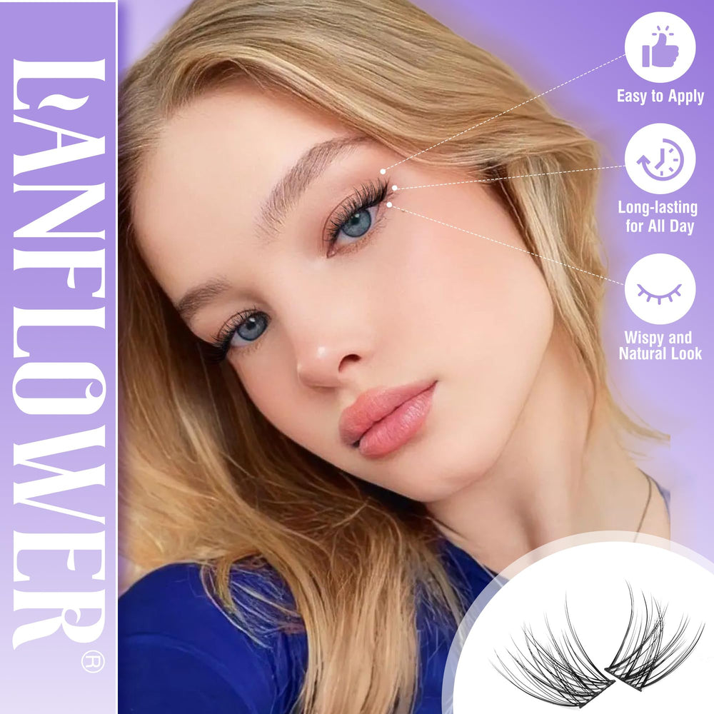 LANFLOWER soft, lightweight lash clusters for comfortable wear.