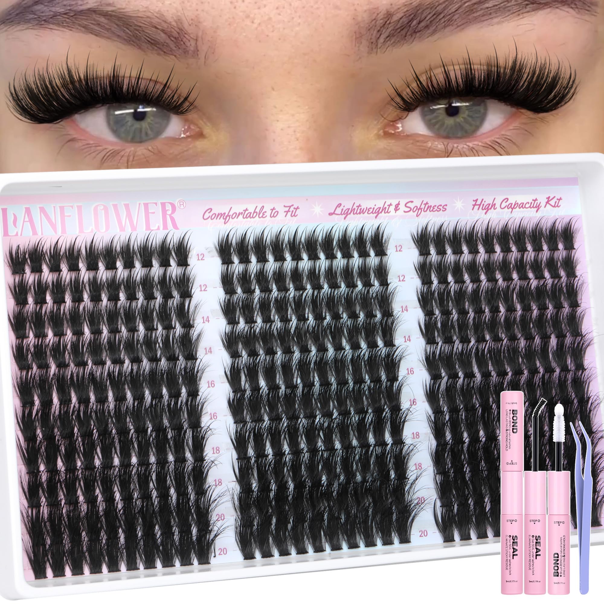 Lanflower Wispy Lash Clusters Kit box view, perfect for at-home styling.