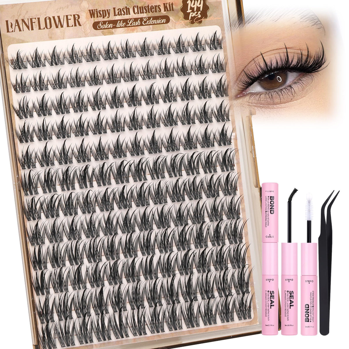Lanflower wispy lash clusters kit for a natural day look