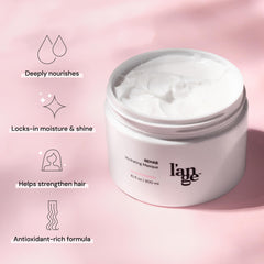 Close-up of L'ANGE HAIR Rehab Hydrating Masque for stronger, shinier strands after treatment.