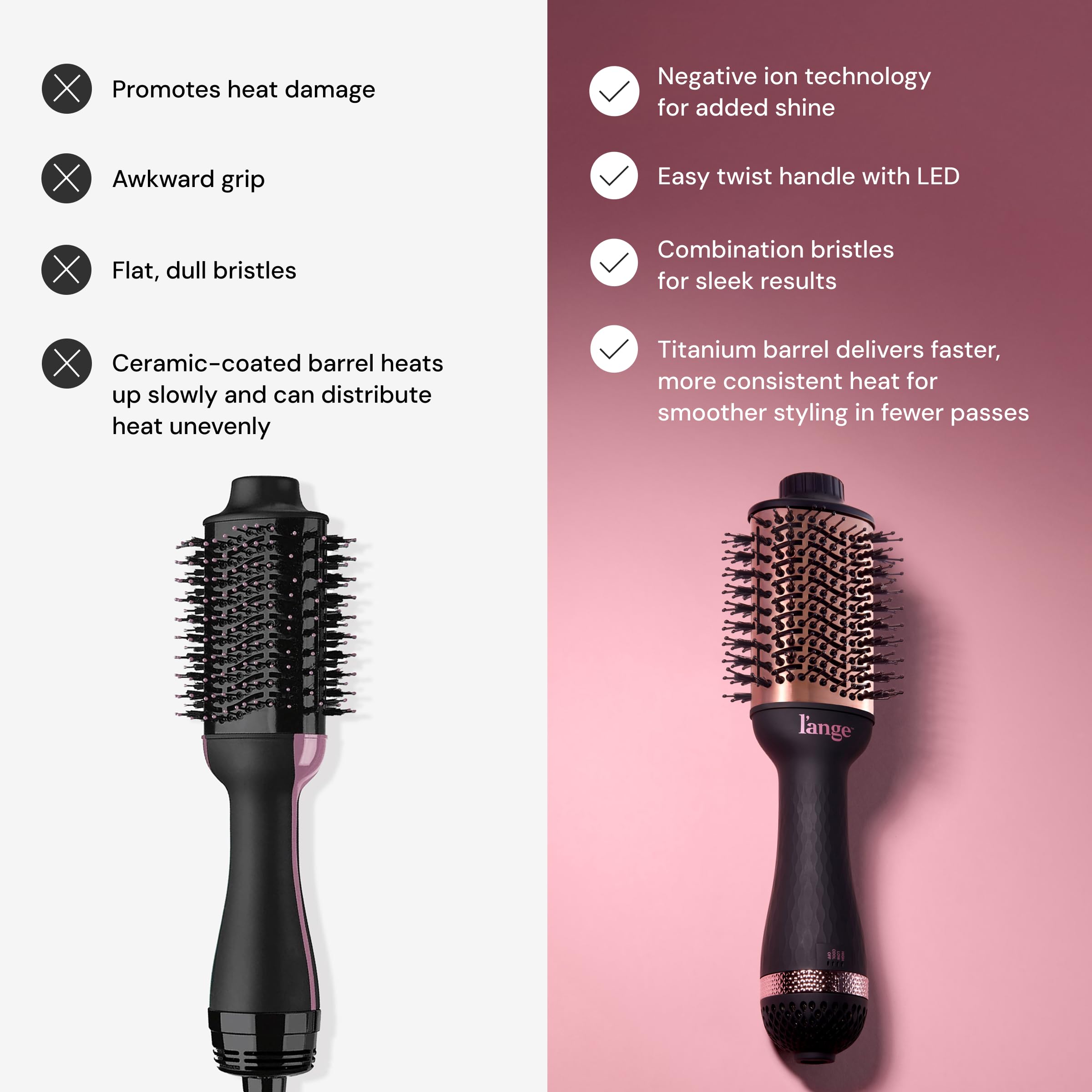 L'ANGE HAIR Le Volume 60mm oval barrel ideal for shoulder-length hair.