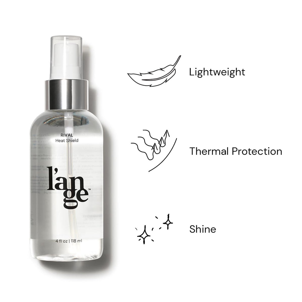 L'ANGE RIVAL Heat Shield bottle with keratin and antioxidants imagery.