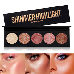 LANGMANNI highlighter palette close-up showing five-color glow for all-over radiance.