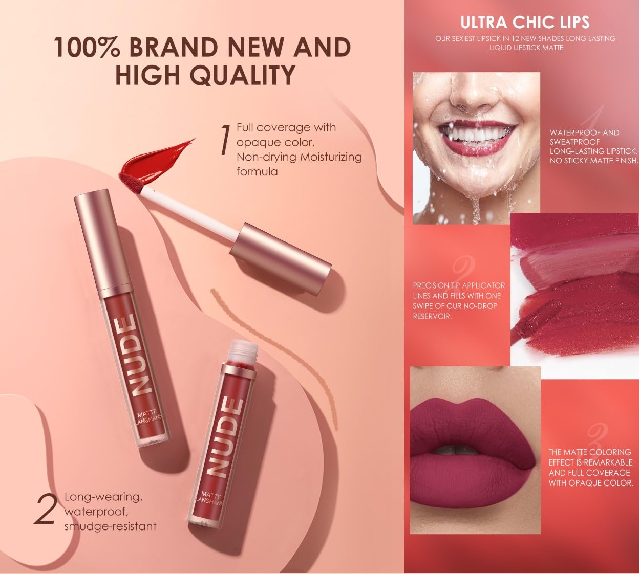 Langmanni waterproof lip color endures moisture and rain.
