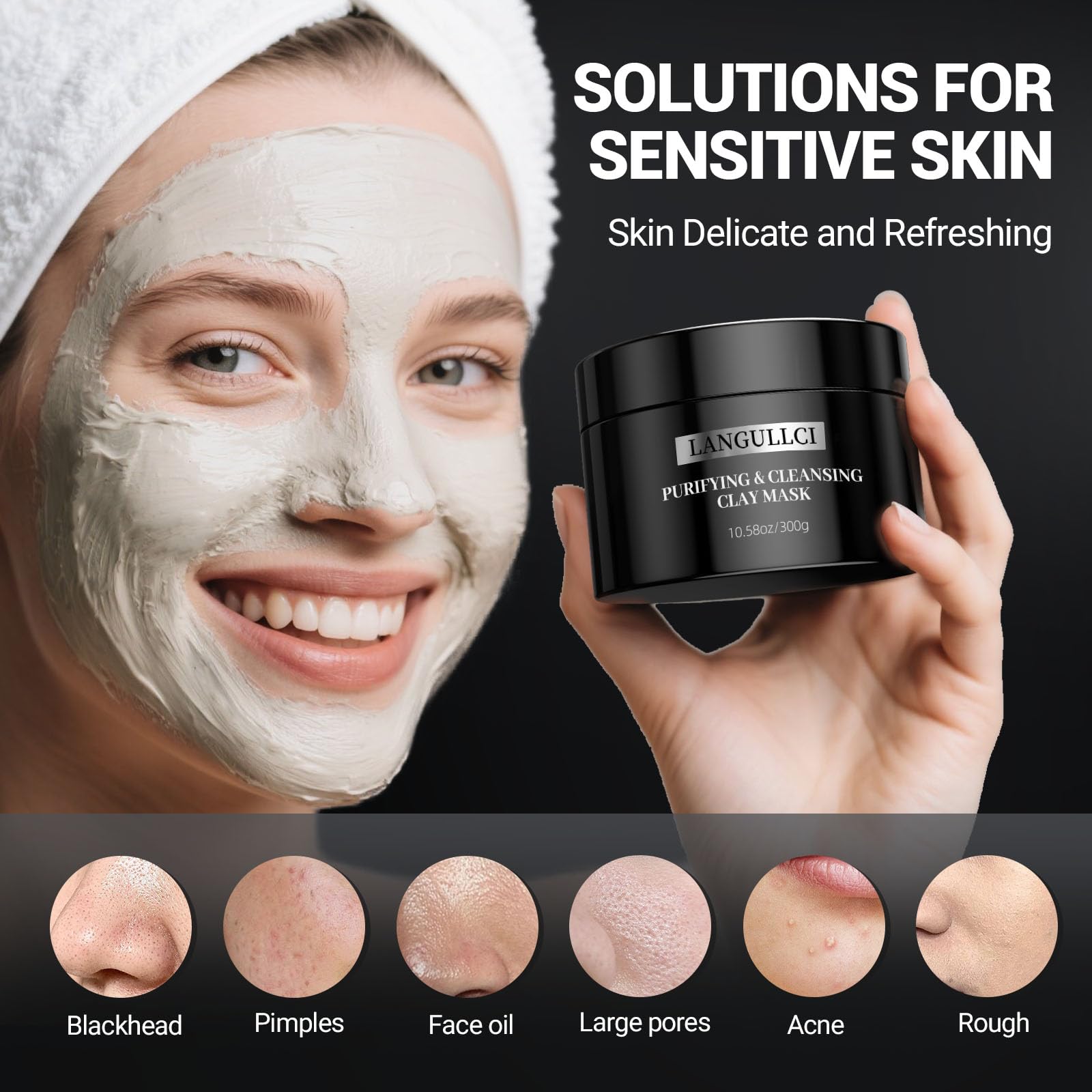 LANGULLCI activated-charcoal mud application demonstrates pore cleansing action.