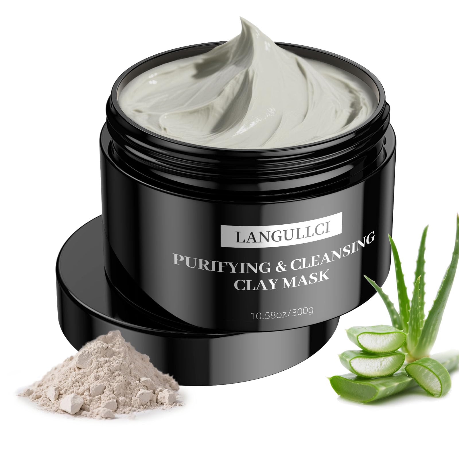 LANGULLCI purifying kaolin clay mask bottle shows deep cleansing and oil control benefits.