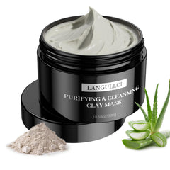 LANGULLCI purifying kaolin clay mask bottle shows deep cleansing and oil control benefits.