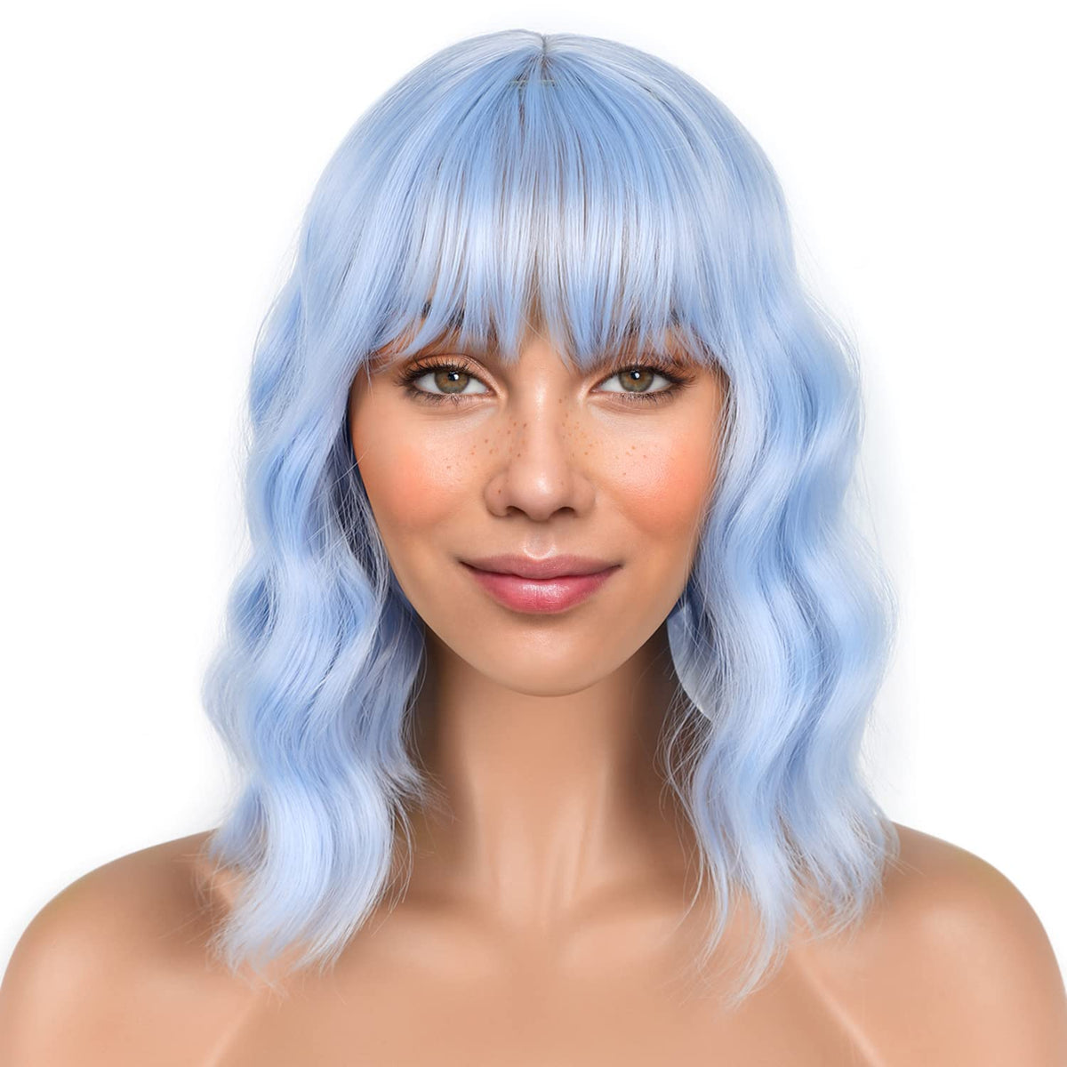 LANICE light blue short bob wig with bangs for cosplay and daily wear