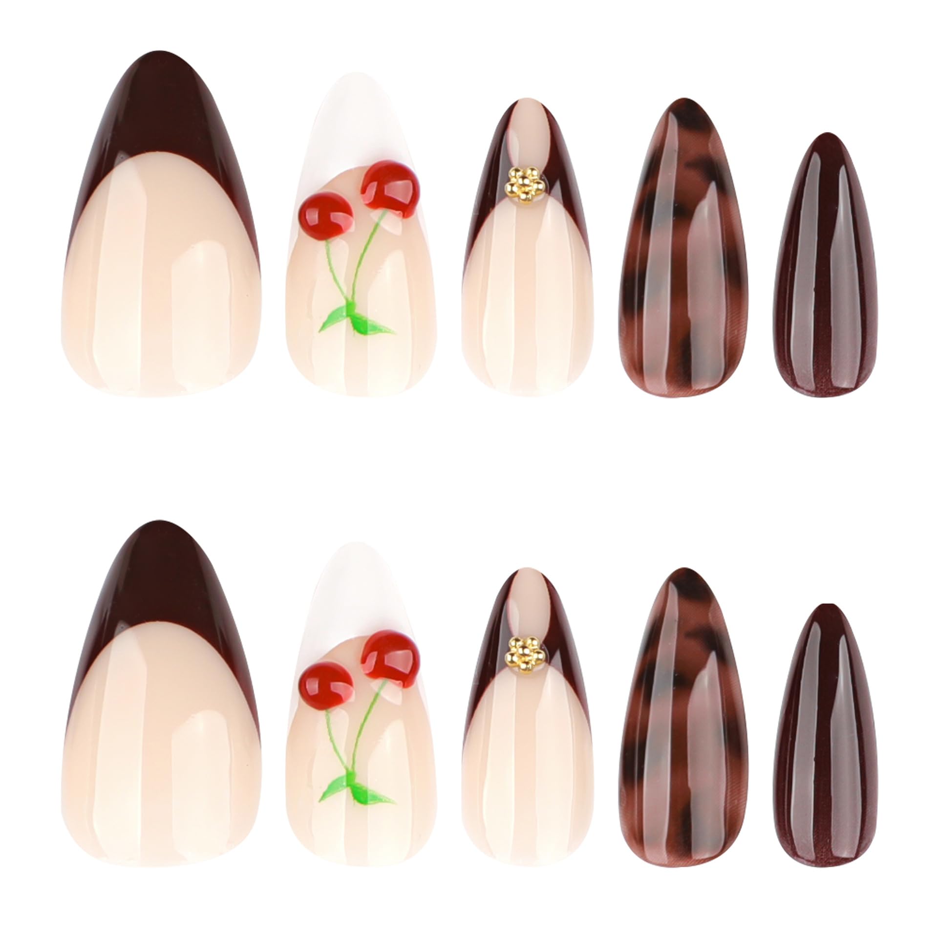 Lankensuixi burgundy nude nails set with gold accents for quick glam