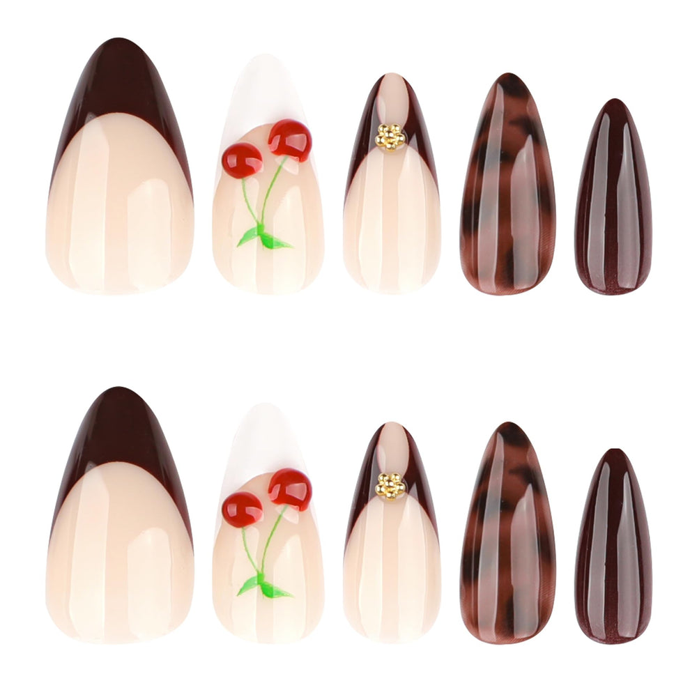 Lankensuixi burgundy nude nails set with gold accents for quick glam