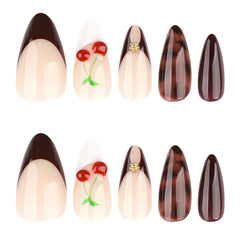 Lankensuixi burgundy nude nails set with gold accents for quick glam