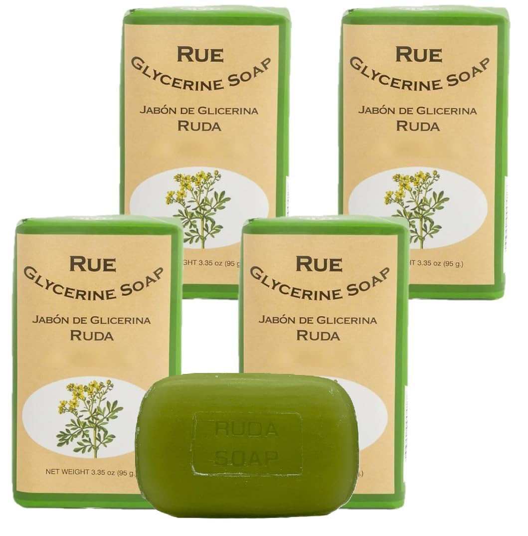 Lanman & Kemp Rue glycerine soap bar 4-pack pack-shot showing clean, refreshing scent for daily use