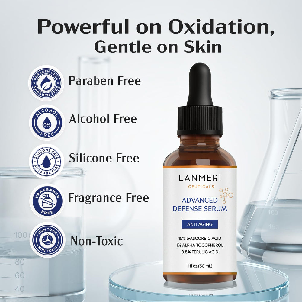 Lanmeri Ceuticals glass bottle on vanity signals professional-grade skincare