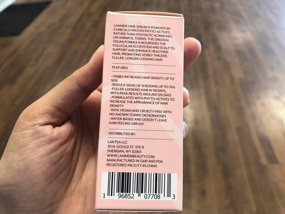 Lanmeri plant-based ingredients list featuring mung bean, curcumin, red clover for hair support.