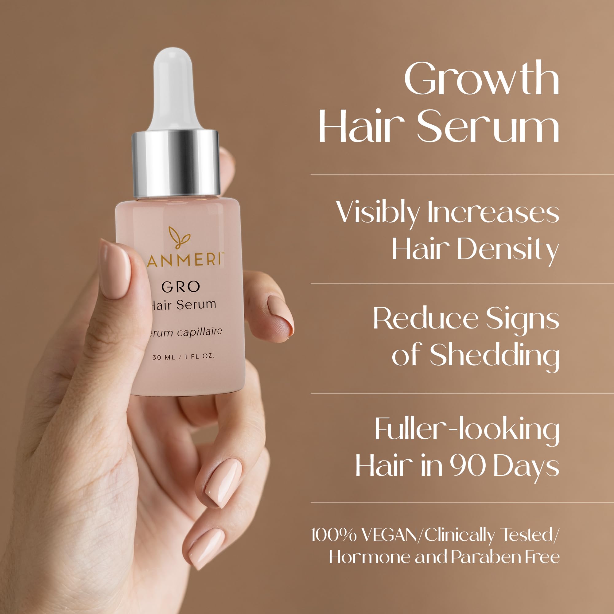 Lanmeri serum being applied to the scalp showing lightweight, fast-absorbing texture.