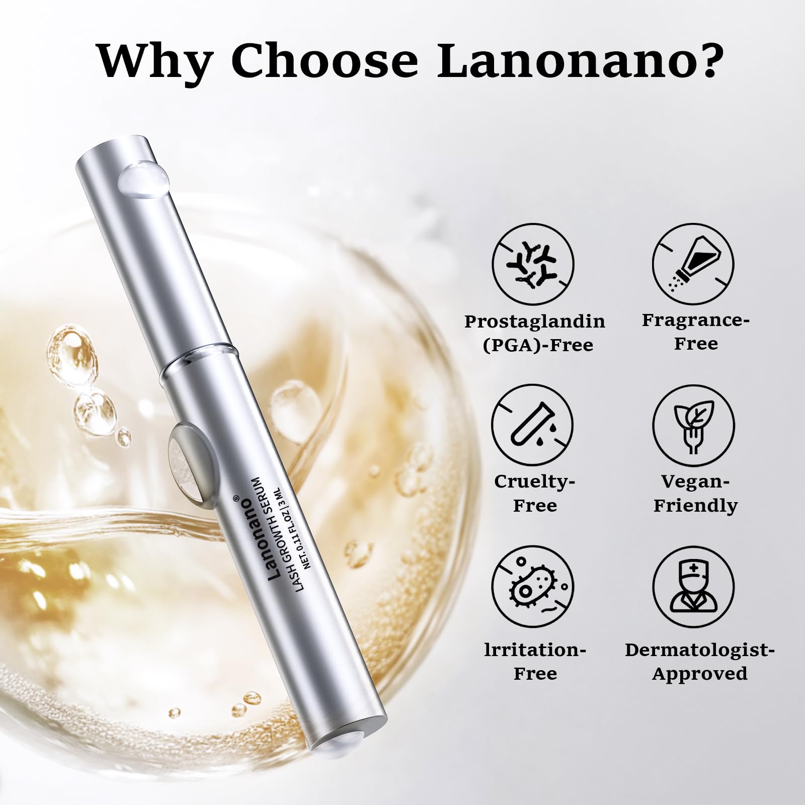 Lanonano Lash Serum ingredients list notes natural, nourishing components.