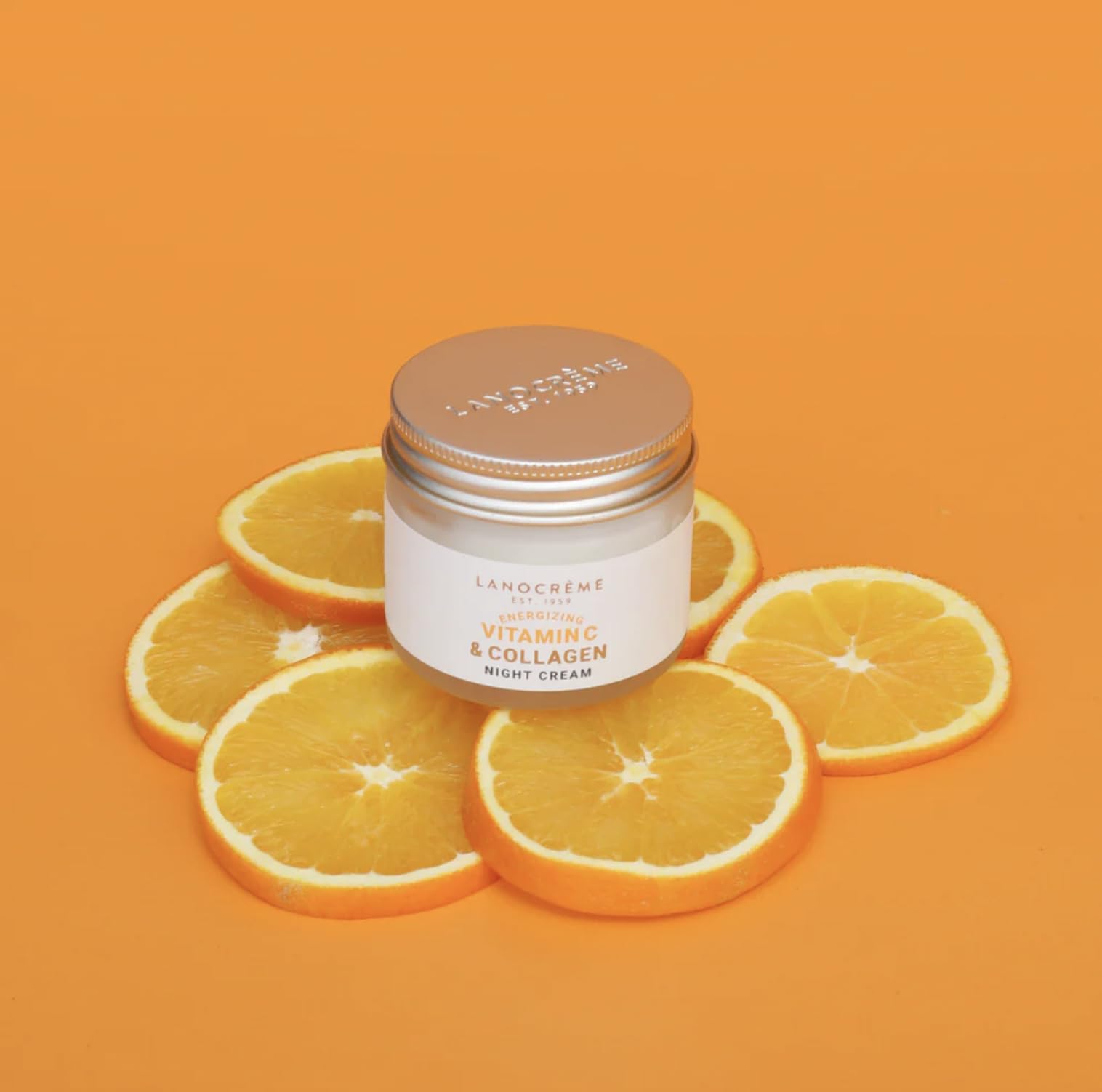 Lanocreme Energizing Night Cream jar demonstrates moisture retention and overnight nourishment for the skin.