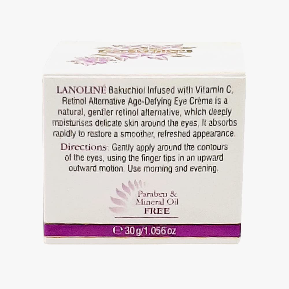 Lanoline Vitamin-C Bakuchiol texture swatch emphasizing brightening potential and quick absorption