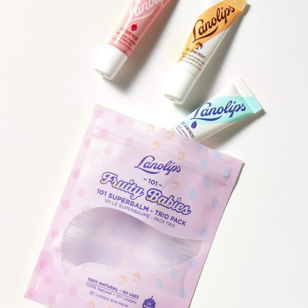 Lanolips Fruity Babies Trio strawberry balm close-up for daily moisture