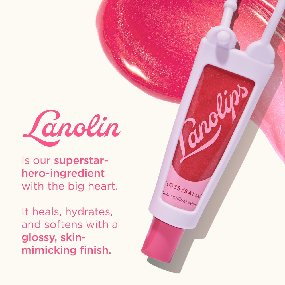 Lanolips Glossybalm Berry swatch shows punchy berry color and shine