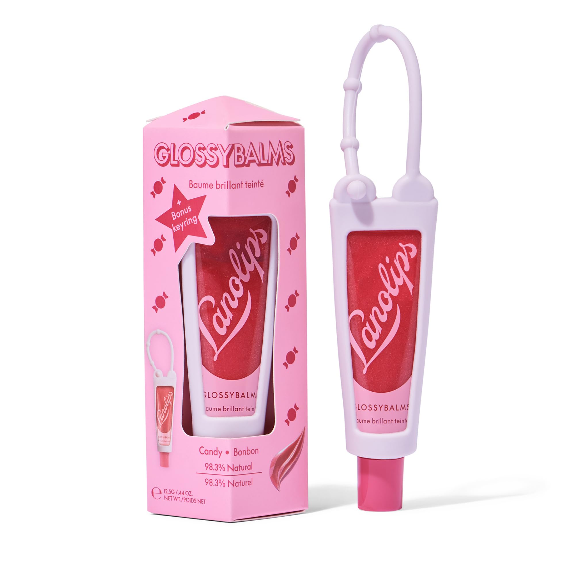 Lanolips Glossybalm Candy Bauble packaging showcases festive, gift-ready lip care