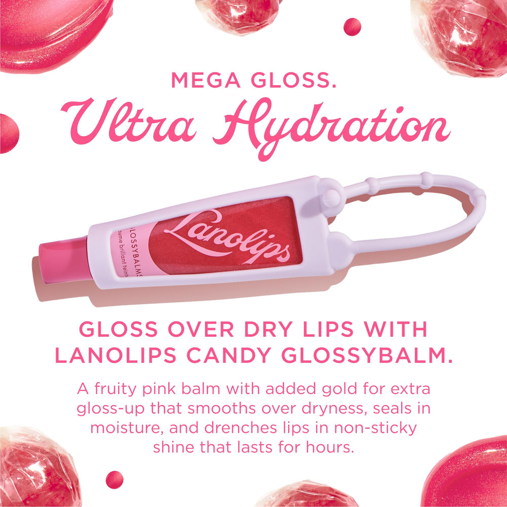 Lanolips Glossybalm Candy swatch reveals pink tint with natural shimmer