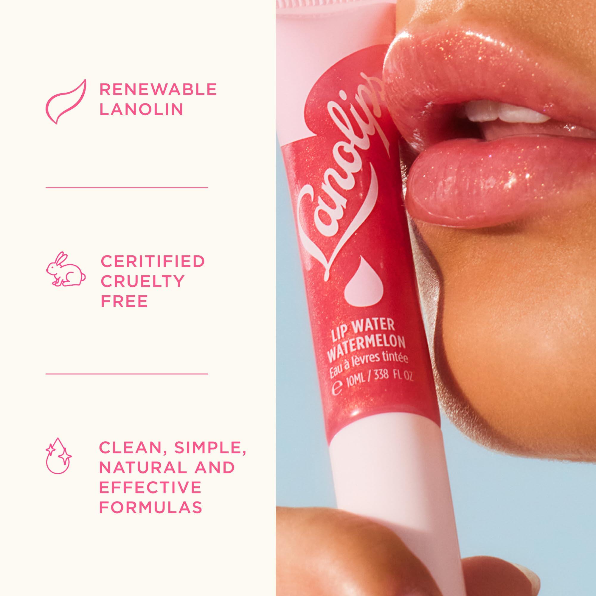 Lanolips Lip Water Watermelon no-sticky finish on lips