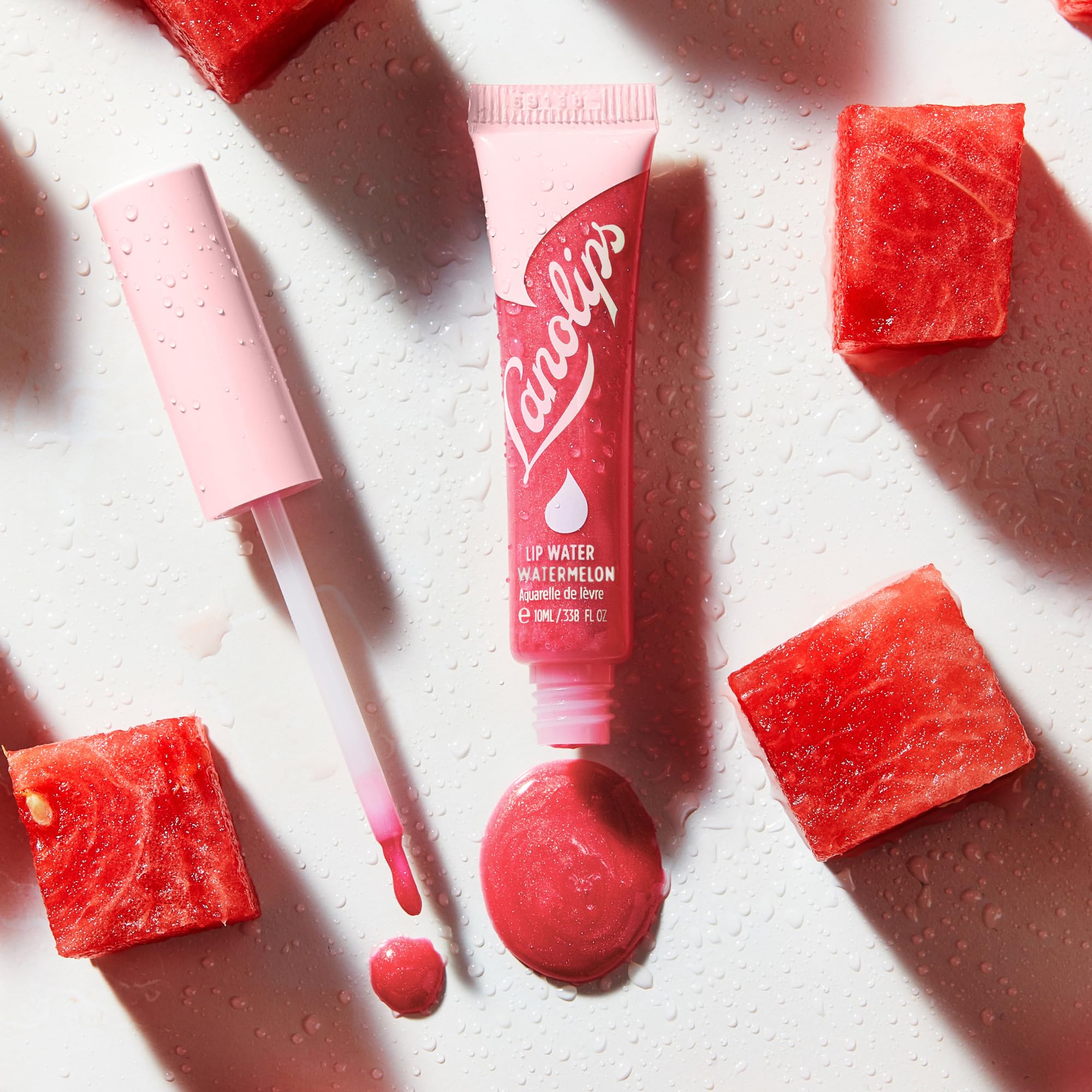 Lanolips Lip Water Watermelon close-up showing soft, smooth lips