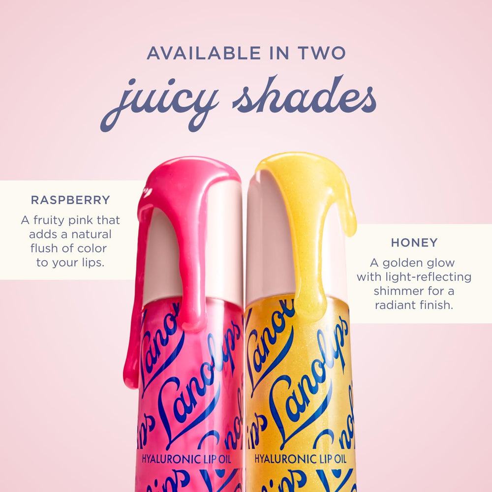 Lanolips Raspberry lip oil provides fruity hydration with a cushiony, non-sticky finish.