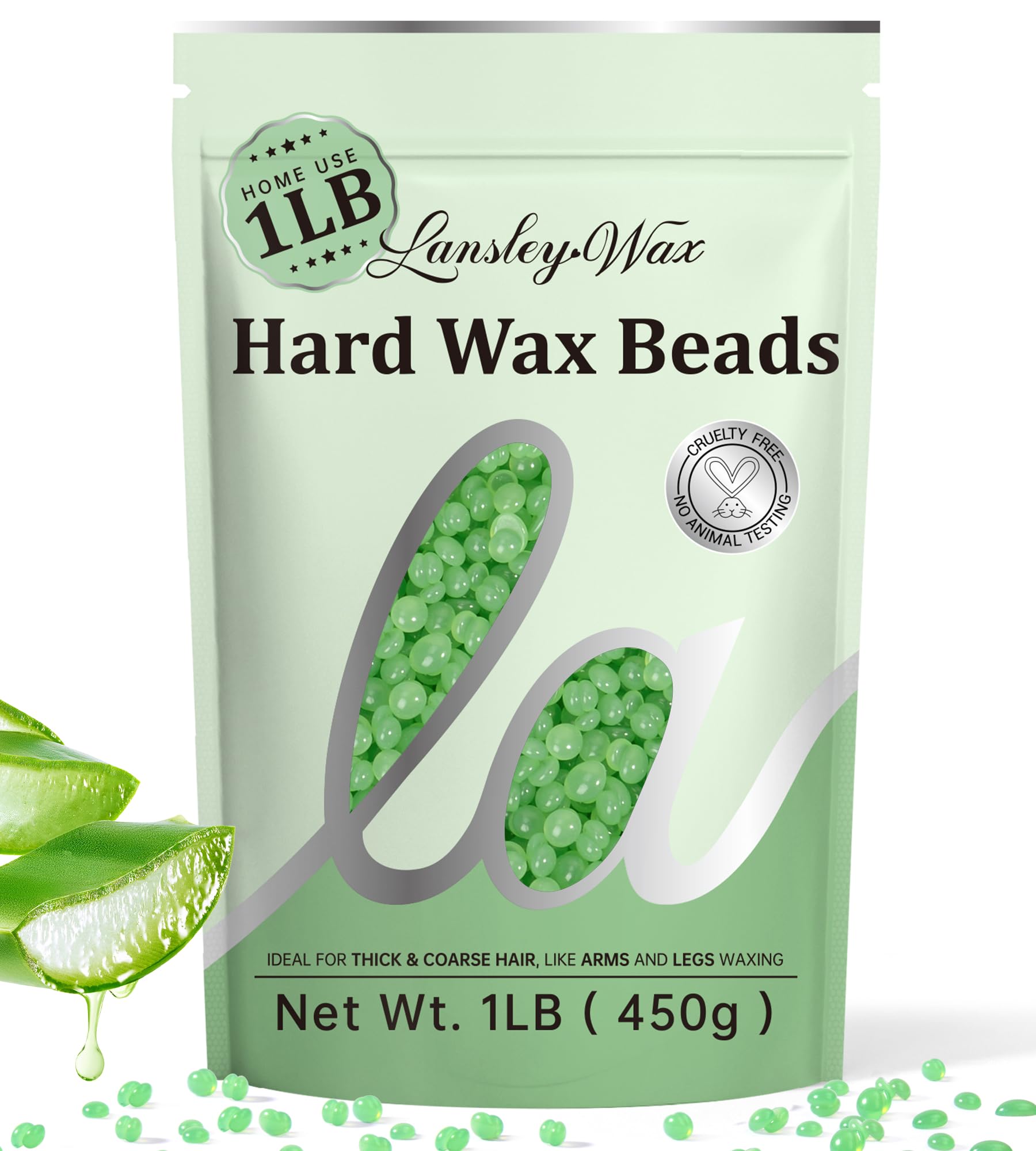 LANSLEYWAX Aloe hard wax beads in a jar for salon-style results at home