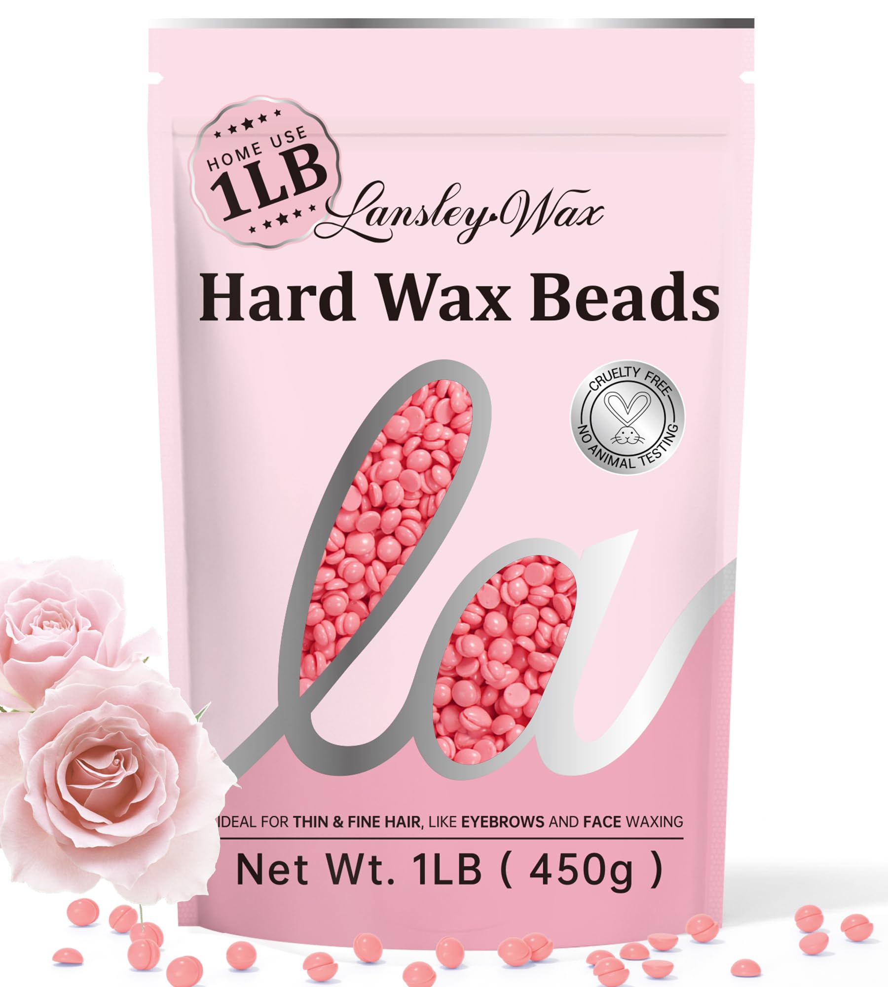 LANSLEYWAX pink hard wax beads packaging for at-home salon-quality waxing