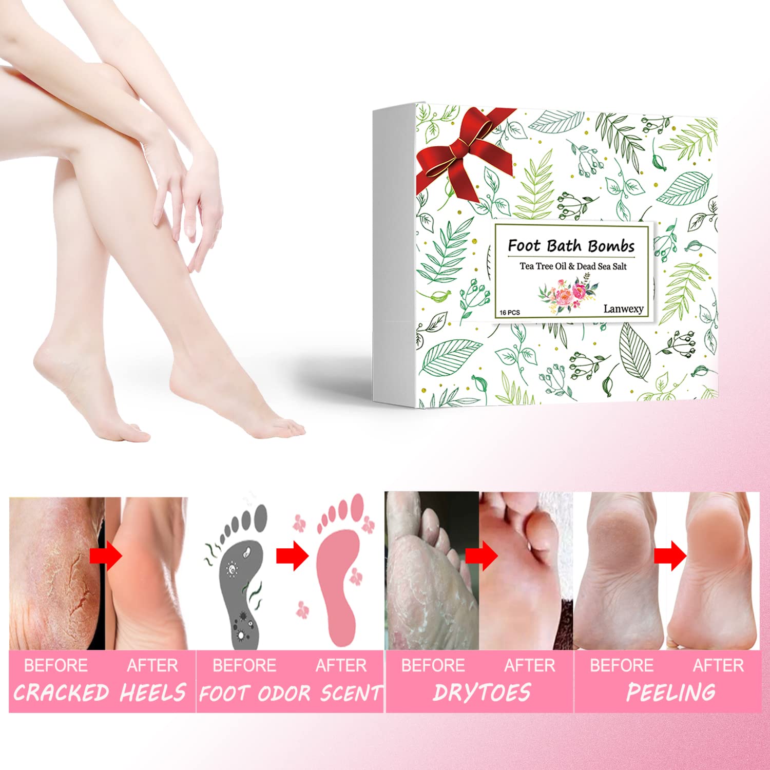 Lanwexy foot soak bombs dissolving in water with vibrant bubbles.
